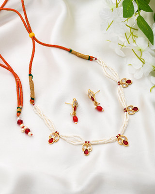 SHIRISHA Brass Gold-plated Red Jewellery Set(Pack of 1)