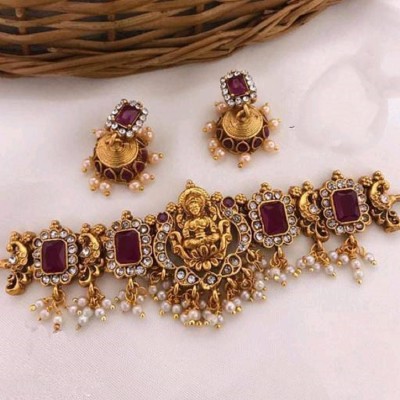 RIENTA JWL Alloy Gold-plated Red Jewellery Set(Pack of 1)