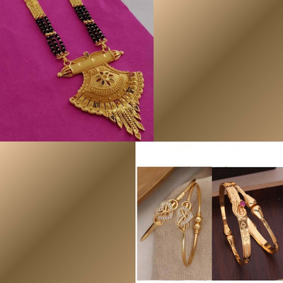 VEDDAA Brass Gold-plated Beige, Orange Jewellery Set(Pack of 3)