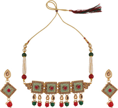 Mode Mania Brass Gold-plated Green Jewellery Set(Pack of 1)