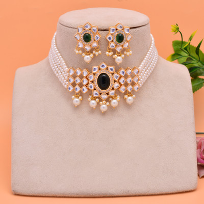 mohit jewellers Brass Gold-plated Green Jewellery Set(Pack of 1)