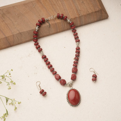 Sanseeta Brass Silver Red Jewellery Set(Pack of 1)