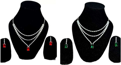 V.V. Sons Alloy Sterling Silver Green, Red Jewellery Set(Pack of 2)
