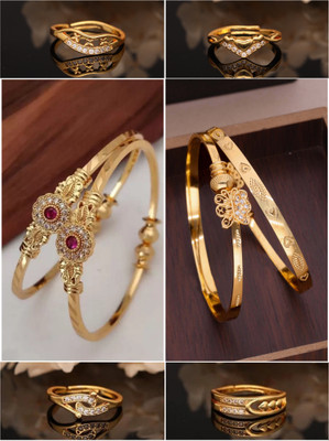 Divastri Brass Diamond Gold-plated Bangle Set(Pack of 6)