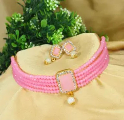 MEGAN Alloy Gold-plated Pink Jewellery Set(Pack of 1)