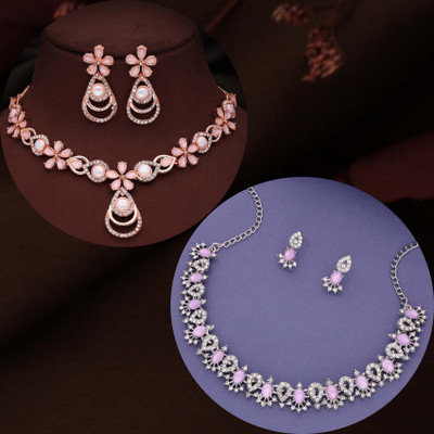 brado jewellery Brass Gold-plated Silver, Purple, Pink Jewellery Set(Pack of 1)