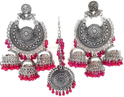 Ruhi Oxidised Silver, Sterling Silver Silver Pink Jewellery Set(Pack of 1)