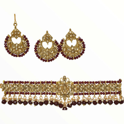 Meira Jewellery Alloy Gold-plated Maroon Jewellery Set(Pack of 4)