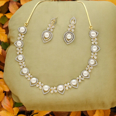 Sri Jagdamba Pearls Alloy Gold-plated White Jewellery Set(Pack of 2)