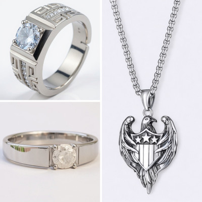 KURMASHOP Stainless Steel Sterling Silver Silver, White Jewellery Set(Pack of 3)