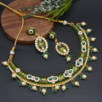 mohit jewellers Brass Gold-plated Green Jewellery Set(Pack of 1)