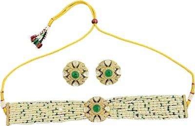 SVJC Brass Gold-plated Green Jewellery Set(Pack of 3)