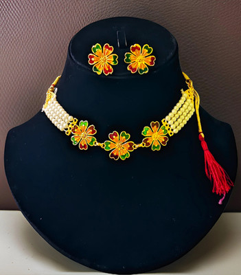 SAjTori Brass Gold-plated Gold, White Jewellery Set(Pack of 1)