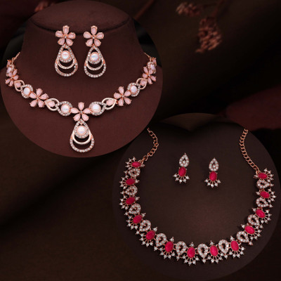 brado jewellery Brass Gold-plated Rose Gold, Pink, Pink Jewellery Set(Pack of 1)