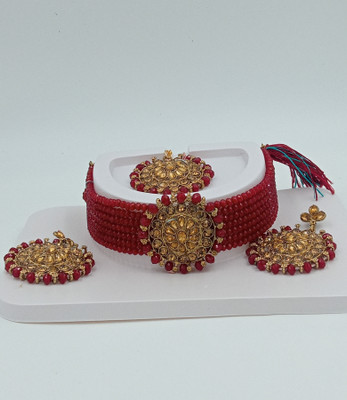 Ruhi Brass, Alloy Brass Maroon Jewellery Set(Pack of 1)