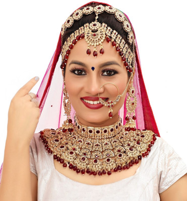 KK IMMITATION Alloy Gold-plated Maroon Jewellery Set(Pack of 1)