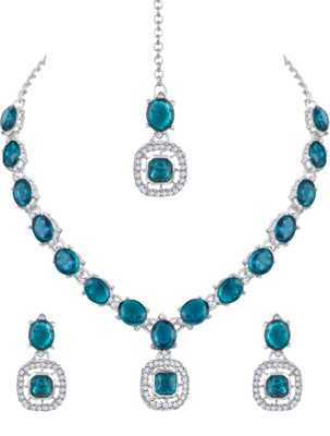 Atasi International Alloy Rhodium Silver, Green Jewellery Set(Pack of 3)