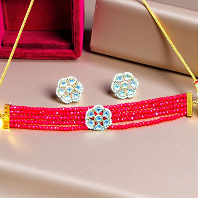 Aroras Bridal & Fashion Jewellery Copper Gold-plated Red Jewellery Set(Pack of 1)