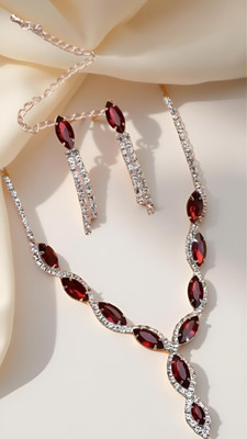 Kriva Trading Alloy Silver Maroon Jewellery Set(Pack of 1)