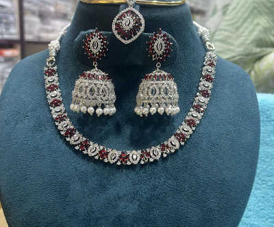 gvg Alloy Rhodium Red, White, Silver Jewellery Set(Pack of 1)