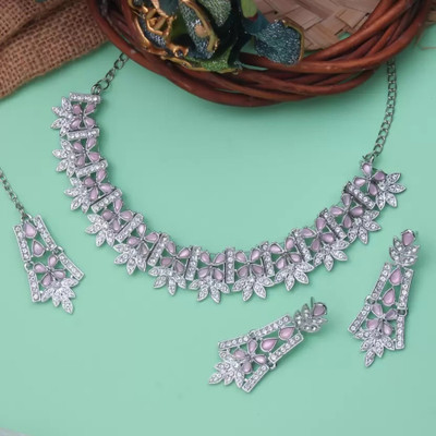 Rukma Alloy Rhodium Silver, Pink Jewellery Set(Pack of 2)