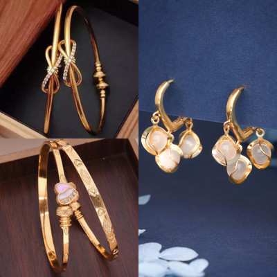 Divastri Brass Gold-plated Platinum, Turquoise Jewellery Set(Pack of 3)