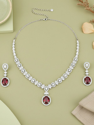 IKSAVA Brass Silver Silver, Red Jewellery Set(Pack of 3)