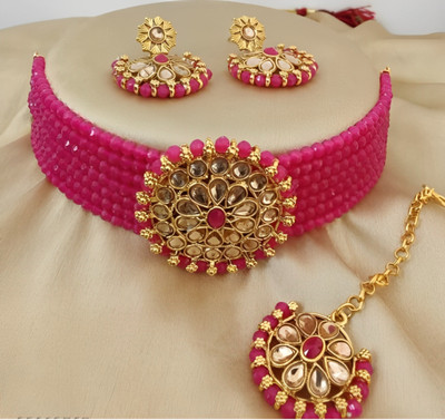 Bold Style Alloy Gold-plated Pink Jewellery Set(Pack of 1)