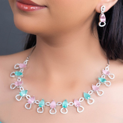 the zoki Sterling Silver Sterling Silver Pink, Blue Jewellery Set(Pack of 1)