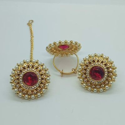 SR COLLECTIONS Brass, Stone Gold-plated Red Jewellery Set(Pack of 2)