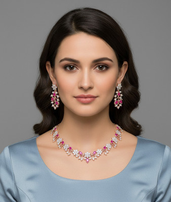 Pink Princess Brass Brass Pink Jewellery Set(Pack of 1)