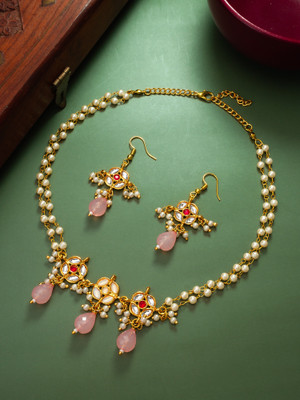 LUXOR Brass Gold-plated Pink, Gold Jewellery Set(Pack of 2)