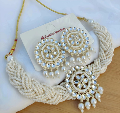 ZMS Alloy Gold-plated White Jewellery Set(Pack of 2)