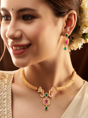 RUBANS Brass Rhodium Silver Jewellery Set(Pack of 1)