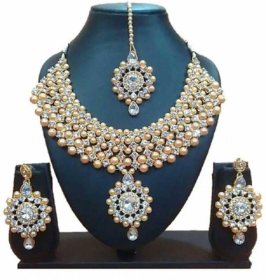 Anu Jewellery Alloy Gold-plated White Jewellery Set(Pack of 1)