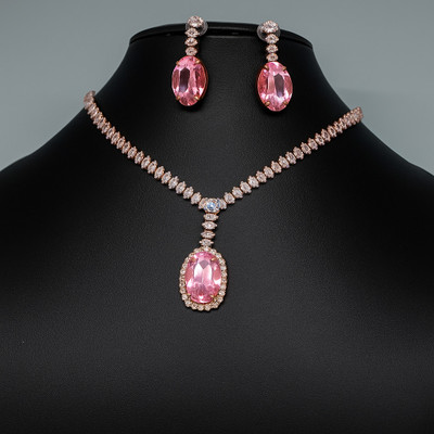 Zia Pearls Alloy Gold-plated Pink Jewellery Set(Pack of 2)