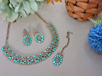 VATSALYA creation Alloy Gold-plated Turquoise Jewellery Set(Pack of 1)