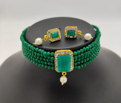 Galleryy Alloy Gold-plated Green Jewellery Set(Pack of 1)
