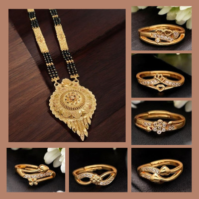 Hetshree Brass Gold-plated Gold, Multicolor Jewellery Set(Pack of 7)