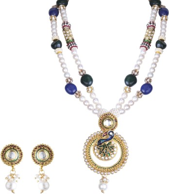 DD Pearls Brass, Stone, Mother of Pearl Gold-plated White, Green, Blue Jewellery Set(Pack of 1)