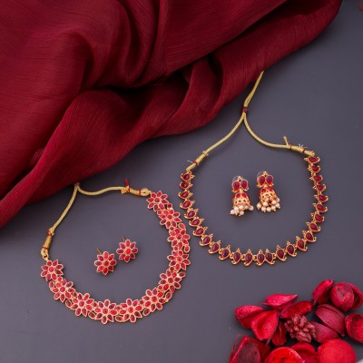 RIENTA JWL Alloy Gold-plated Red, Red Jewellery Set(Pack of 2)