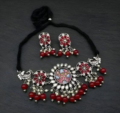 OXICRAFT Oxidised Silver Black Silver Green Jewellery Set(Pack of 1)