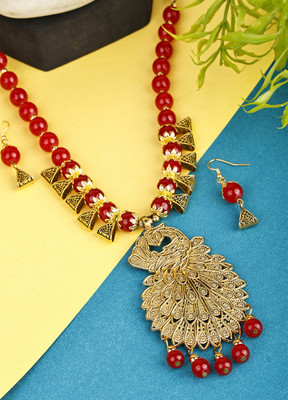 DEGHLAM Alloy Gold-plated Red Jewellery Set(Pack of 3)