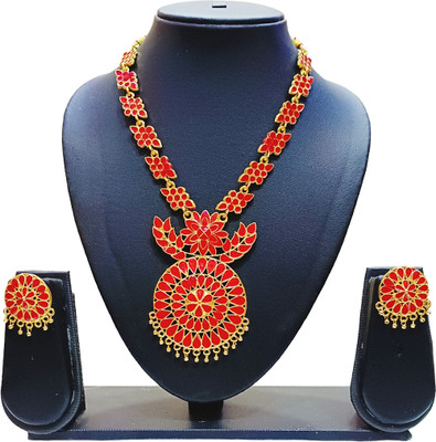 sreya Brass, Copper Gold-plated Red Jewellery Set(Pack of 1)