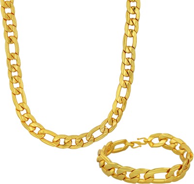 Dzinetrendz Brass Gold Necklace Bracelet Combo Men Gold-plated Plated Brass Necklace