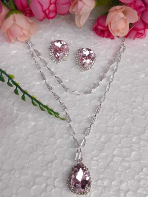 DENICRAAS Crystal, Alloy Silver Pink Jewellery Set(Pack of 1)