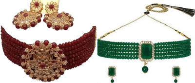 JMBW INTERNATIONAL Alloy Maroon, Green Jewellery Set(Pack of 2)
