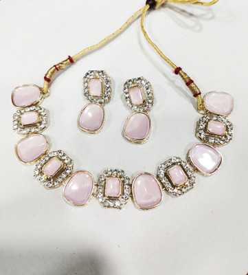 R A Enterprises Alloy Gold-plated Pink Jewellery Set(Pack of 3)