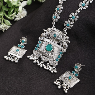 Opus Gems Oxidised Silver Green Jewellery Set(Pack of 1)