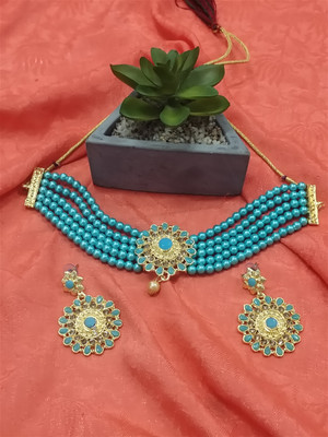Rukma Alloy Gold-plated Turquoise Jewellery Set(Pack of 3)